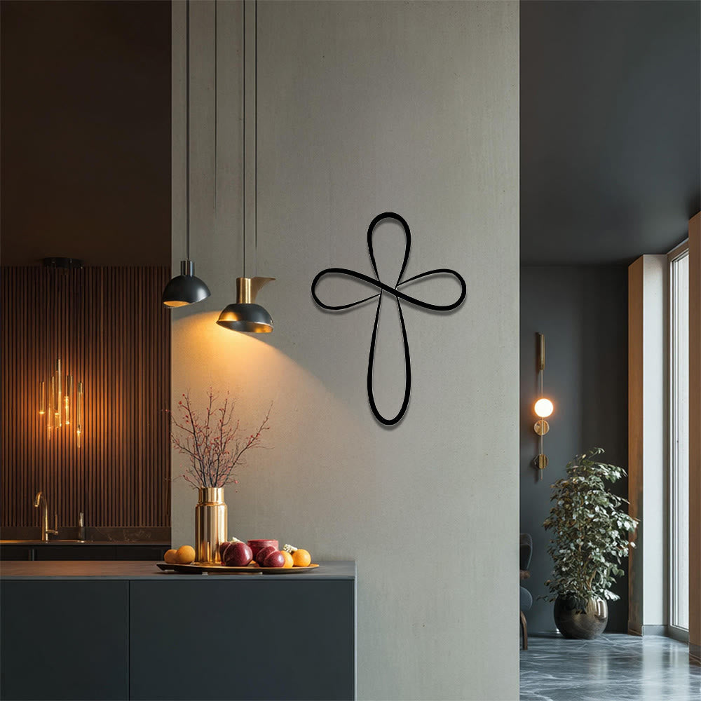 Christianartworkshop Minimalist Infinity Loop Single Line Cross Metal Wall Decor: Timeless Emblem of Sacred Redemptive Grace - image 1