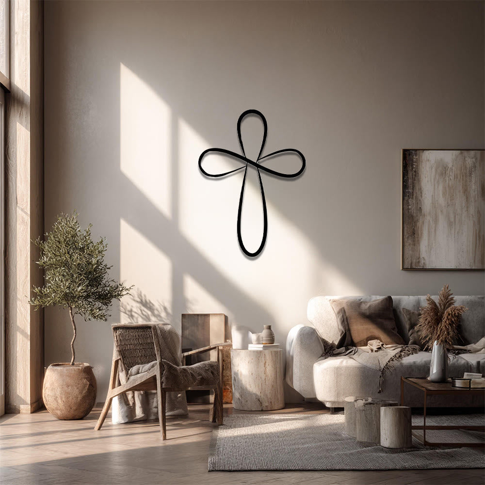 Christianartworkshop Minimalist Infinity Loop Single Line Cross Metal Wall Decor: Timeless Emblem of Sacred Redemptive Grace - image 4