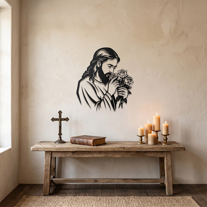 Christianartworkshop Jesus Holding Rose Metal Wall Decor: Timeless Emblem of Sacred Redemptive Grace - image 7