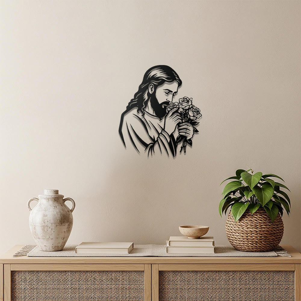 Christianartworkshop Jesus Holding Rose Metal Wall Decor: Timeless Emblem of Sacred Redemptive Grace - image 0