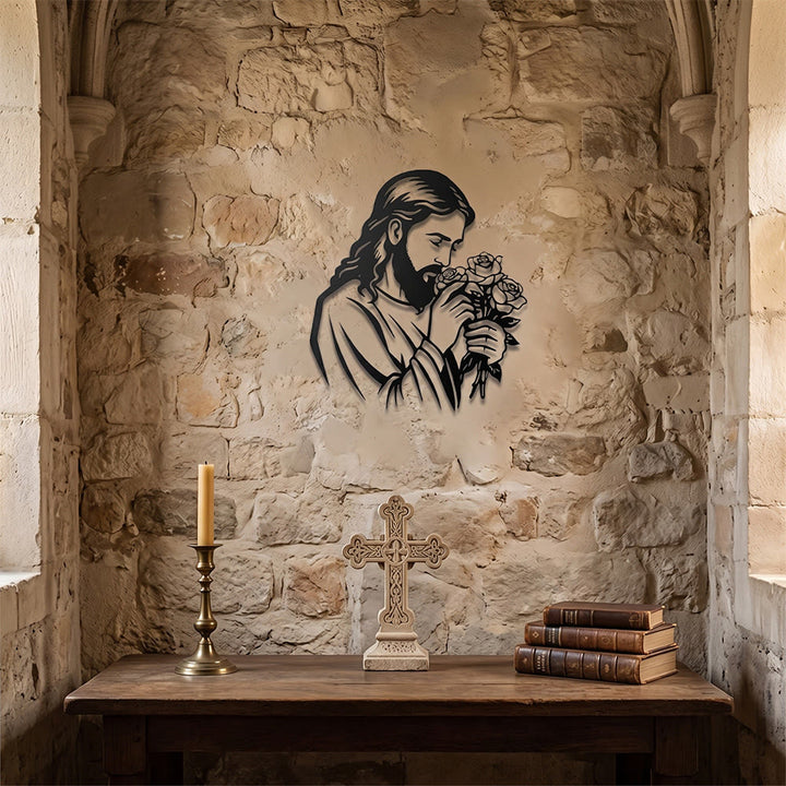 Christianartworkshop Jesus Holding Rose Metal Wall Decor: Timeless Emblem of Sacred Redemptive Grace - image 4