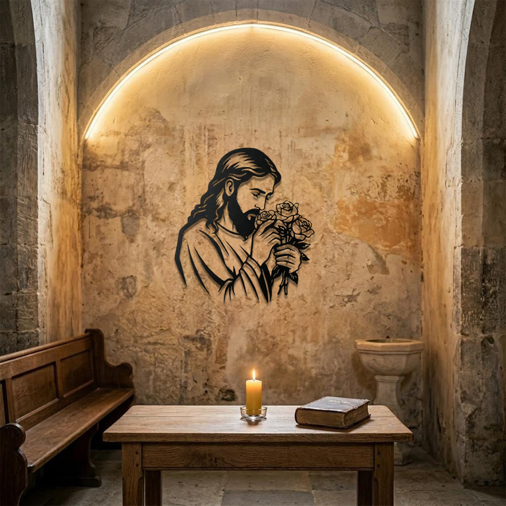 Christianartworkshop Jesus Holding Rose Metal Wall Decor: Timeless Emblem of Sacred Redemptive Grace - image 5