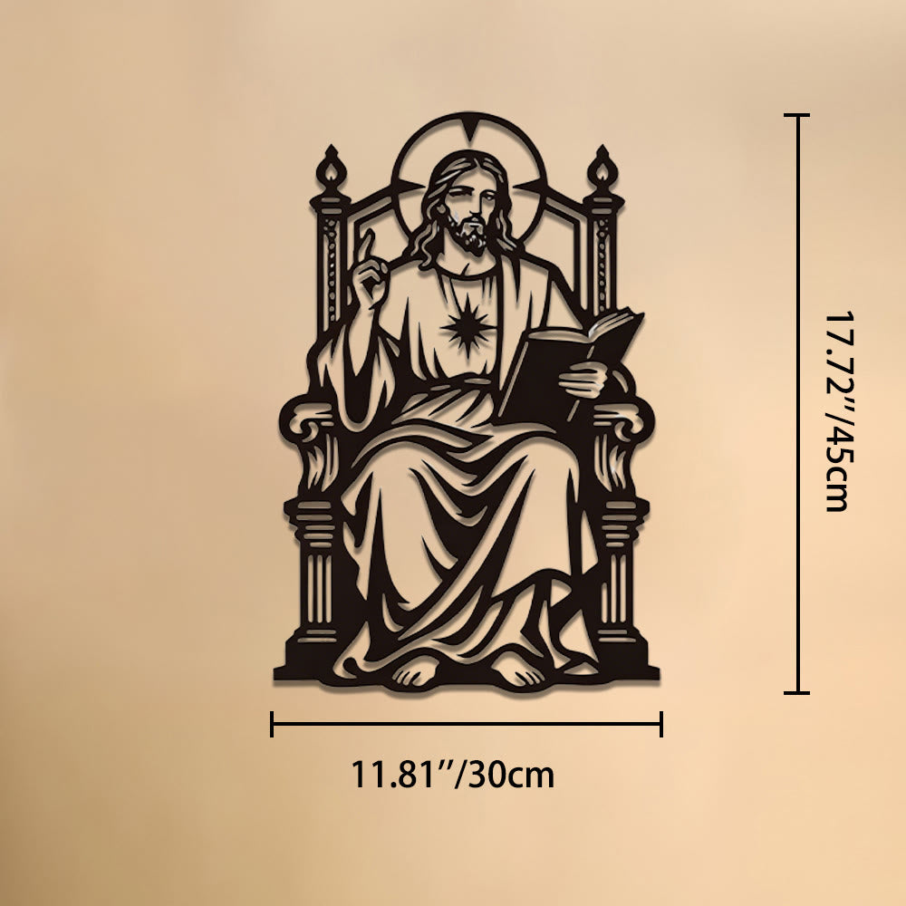 Christianartworkshop Throne Seated Sacred Heart Jesus Holding Scripture Metal Wall Decor: Timeless Emblem of Sacred Redemptive Grace - 11.81''*17.72''*0.04''/30cm*45cm*0.1cm - image 6