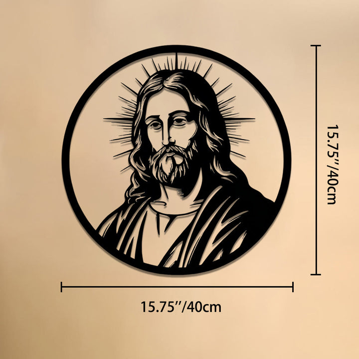 Christianartworkshop Circular Border Radiant Halo Jesus Portrait Metal Wall Decor: Timeless Emblem of Sacred Redemptive Grace - 15.75''*15.75''*0.04''/40cm*40cm*0.1cm - image 6