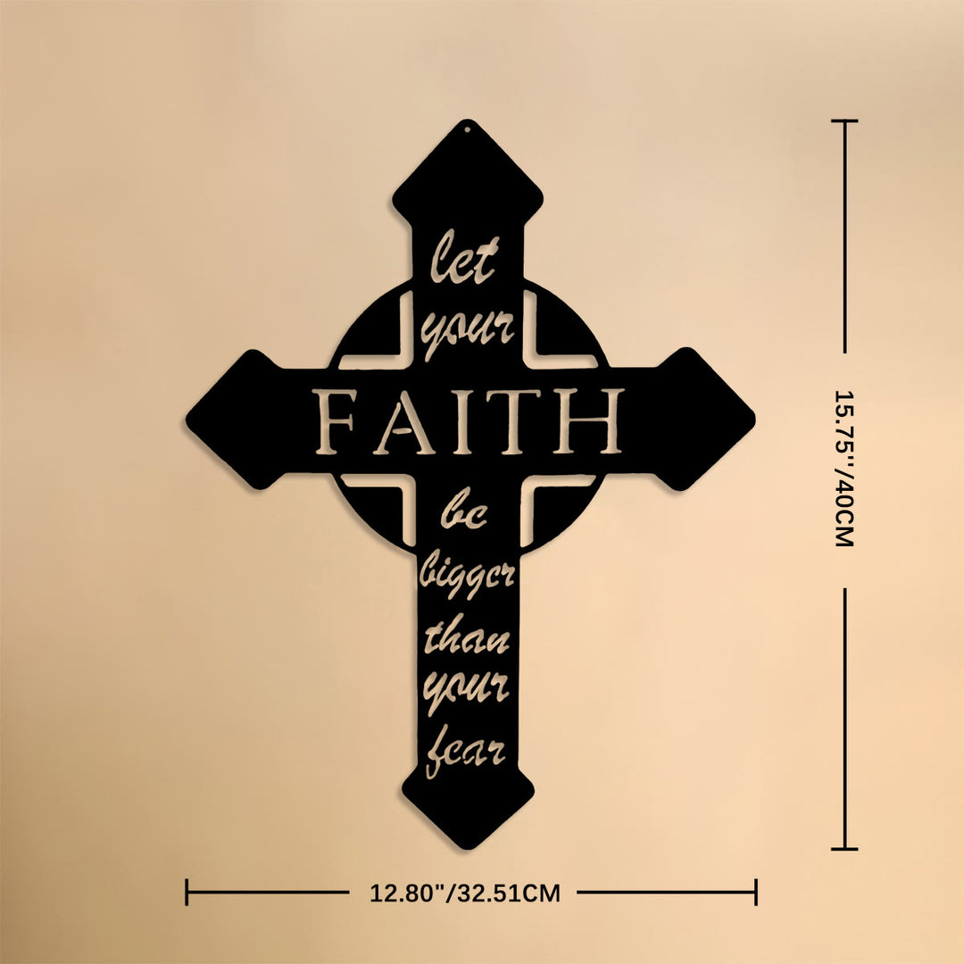 Christianartworkshop Pointed Tip Cross Let Your Faith Be Bigger Than Your Fear Metal Wall Decor: Timeless Emblem of Sacred Redemptive Grace - 12.80'*15.75''*0.04''/32.51cm*40cm*0.1cm - image 6