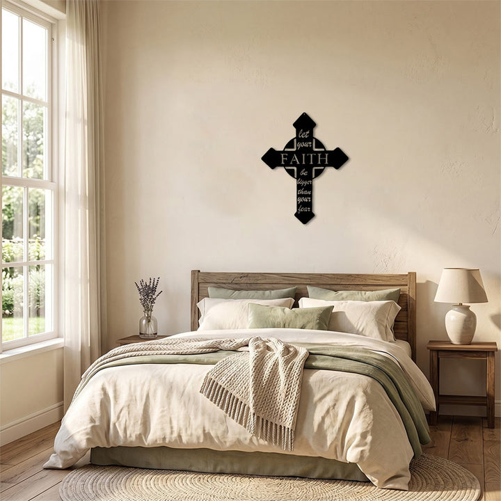 Christianartworkshop Pointed Tip Cross Let Your Faith Be Bigger Than Your Fear Metal Wall Decor: Timeless Emblem of Sacred Redemptive Grace - image 1