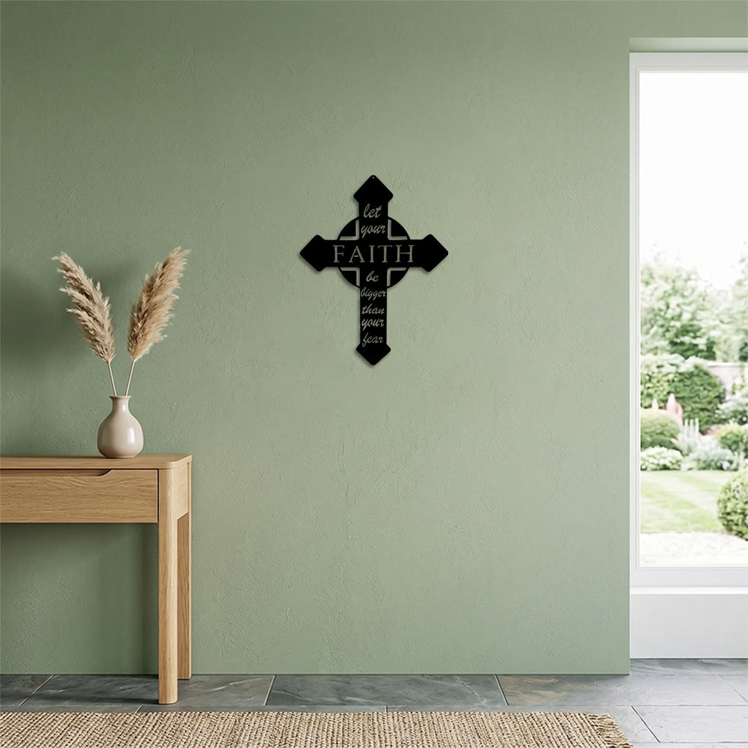 Christianartworkshop Pointed Tip Cross Let Your Faith Be Bigger Than Your Fear Metal Wall Decor: Timeless Emblem of Sacred Redemptive Grace - image 2