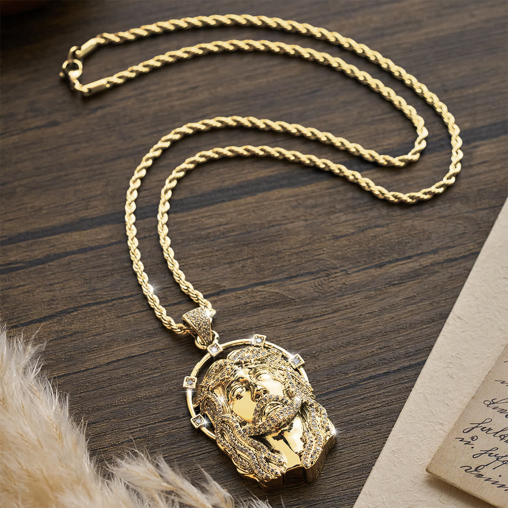 Christianartworkshop Oval Rhinestone Halo Holy Face Pendant Multiple Style Link Chain Necklace: Timeless Emblem of Gentle Heavenly Guardianship - image 3