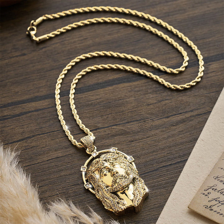 Christianartworkshop Oval Rhinestone Halo Holy Face Pendant Multiple Style Link Chain Necklace: Timeless Emblem of Gentle Heavenly Guardianship - image 3