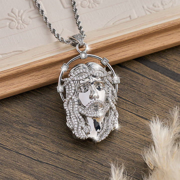 Christianartworkshop Oval Rhinestone Halo Holy Face Pendant Multiple Style Link Chain Necklace: Timeless Emblem of Gentle Heavenly Guardianship - image 8