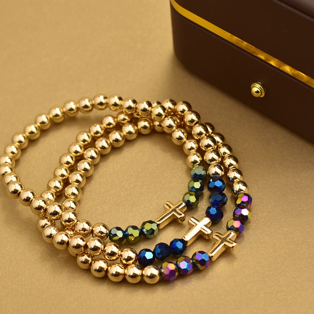 Christianartworkshop Bohemian Style Three Piece Multicolor Bead Mini Cross Bracelet Set: Timeless Emblem of Gentle Heavenly Guardianship - image 2