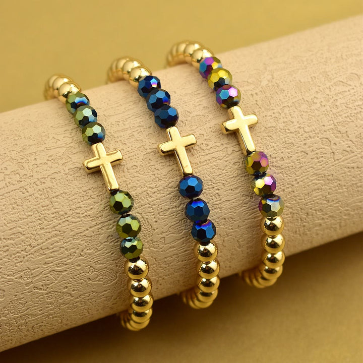 Christianartworkshop Bohemian Style Three Piece Multicolor Bead Mini Cross Bracelet Set: Timeless Emblem of Gentle Heavenly Guardianship - Set of 3 - image 0