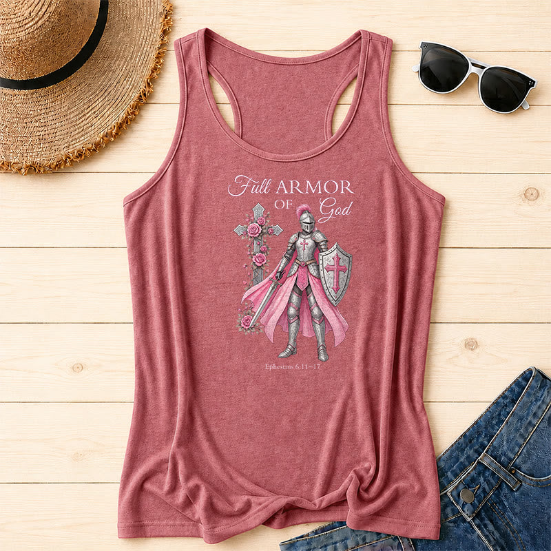 Christianartworkshop She Armor Of God Female Warrior Cross Shield Sword Vintage Script Verse Racerback Tank Top - Pink - 2XL - image 0
