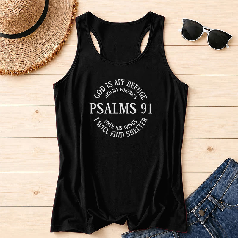 Christianartworkshop Centered Bold PSALMS 91 Circular Arch Scripture Quote Vintage Racerback Tank Top - Black - 2XL - image 0
