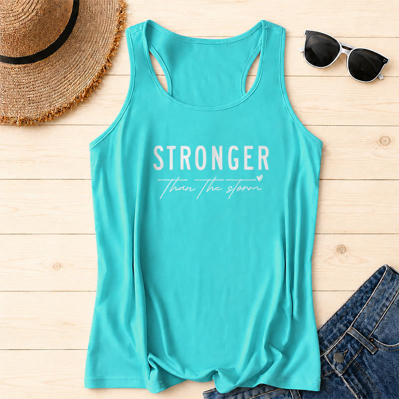 Christianartworkshop Large Distressed Bold STRONGER Block Font Underline Cursive Faith Phrase Tiny Heart Accent Front Print Racerback Tank Top - Mint - 2XL - image 10
