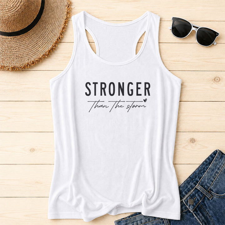 Christianartworkshop Large Distressed Bold STRONGER Block Font Underline Cursive Faith Phrase Tiny Heart Accent Front Print Racerback Tank Top - White - 2XL - image 8