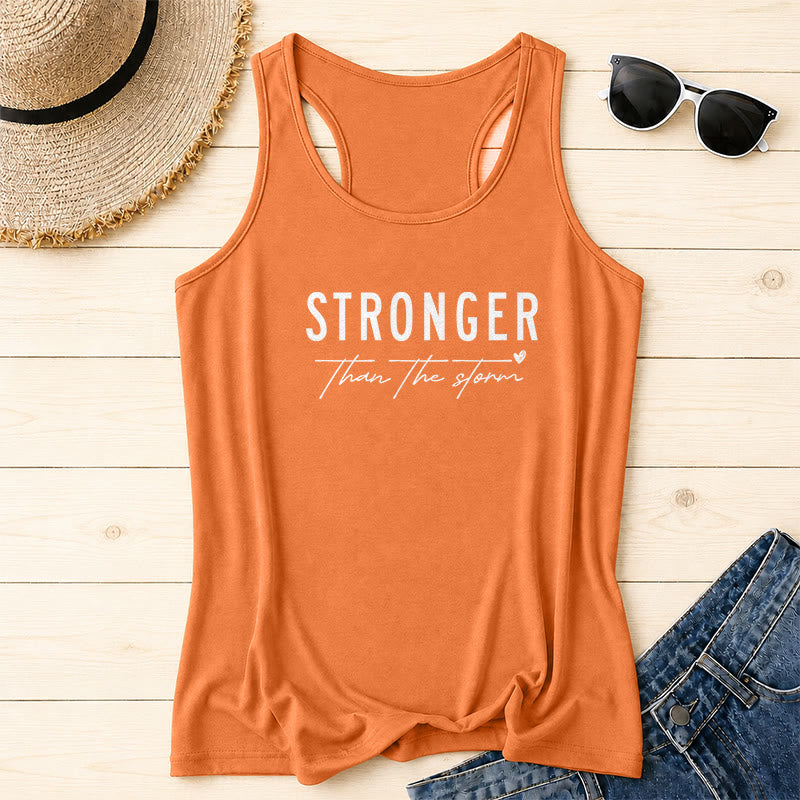 Christianartworkshop Large Distressed Bold STRONGER Block Font Underline Cursive Faith Phrase Tiny Heart Accent Front Print Racerback Tank Top - Orange - 2XL - image 16