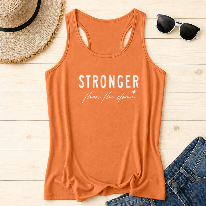 Christianartworkshop Large Distressed Bold STRONGER Block Font Underline Cursive Faith Phrase Tiny Heart Accent Front Print Racerback Tank Top - Orange - 2XL - image 16