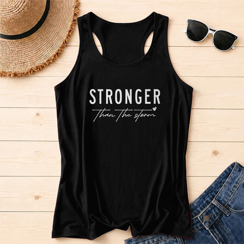 Christianartworkshop Large Distressed Bold STRONGER Block Font Underline Cursive Faith Phrase Tiny Heart Accent Front Print Racerback Tank Top - Black - 2XL - image 4