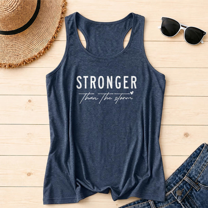 Christianartworkshop Large Distressed Bold STRONGER Block Font Underline Cursive Faith Phrase Tiny Heart Accent Front Print Racerback Tank Top - Navy Blue - 2XL - image 2