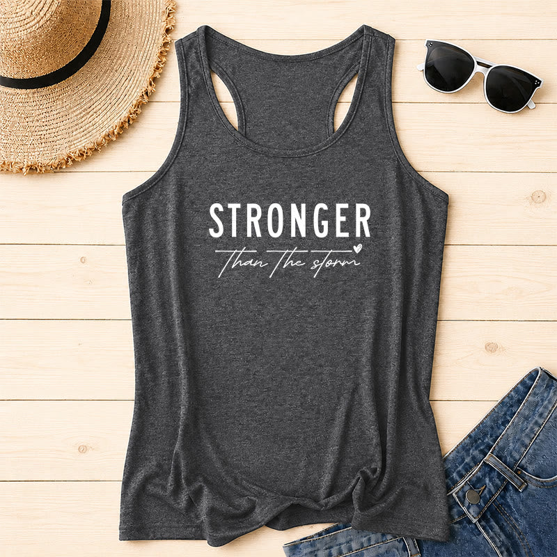 Christianartworkshop Large Distressed Bold STRONGER Block Font Underline Cursive Faith Phrase Tiny Heart Accent Front Print Racerback Tank Top - Grey - 2XL - image 0
