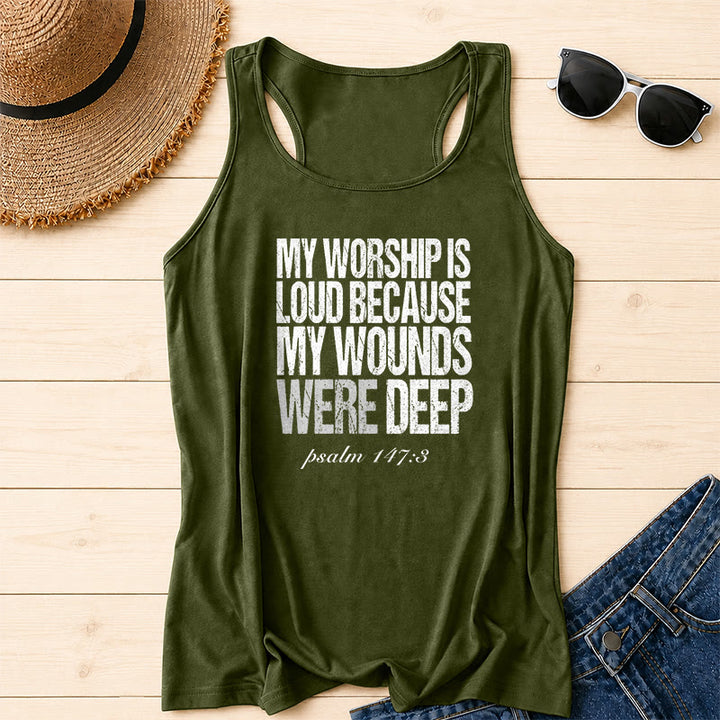 Christianartworkshop My Worship Is Loud Because My Wounds Were Deep Racerback Tank Top - Army Green - 2XL - image 10