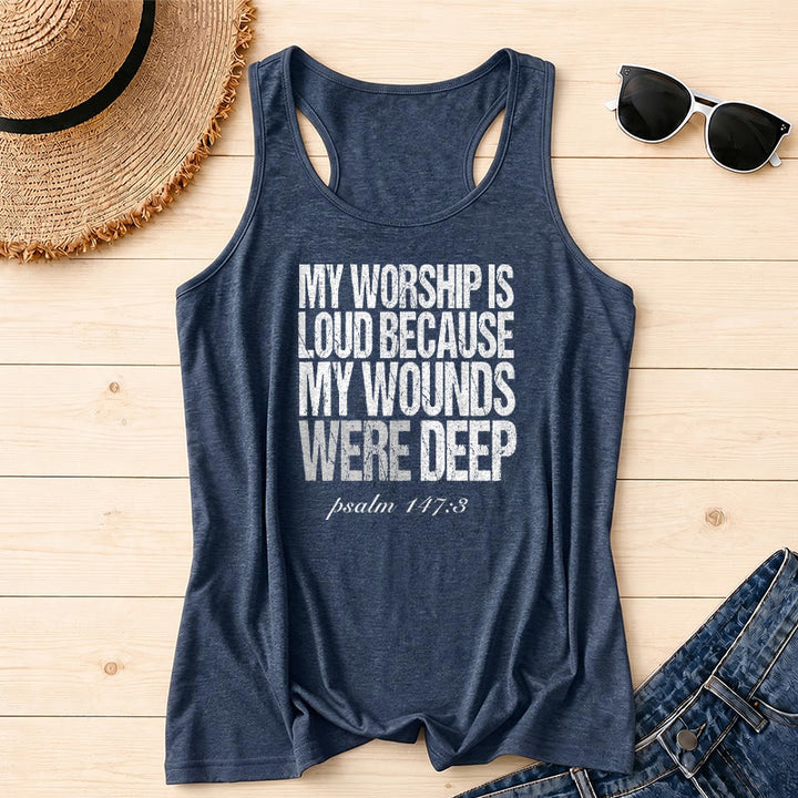 Christianartworkshop My Worship Is Loud Because My Wounds Were Deep Racerback Tank Top - Navy Blue - 2XL - image 16