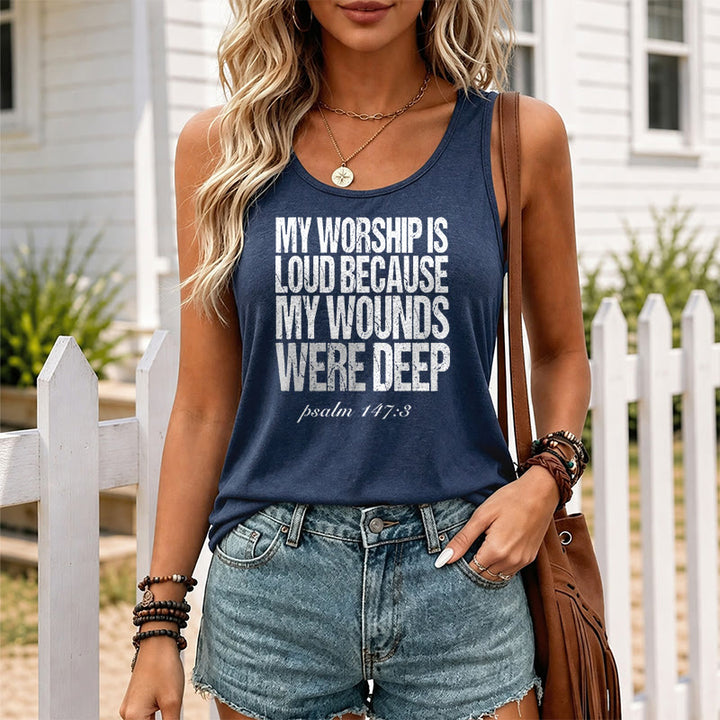 Christianartworkshop My Worship Is Loud Because My Wounds Were Deep Racerback Tank Top - image 17