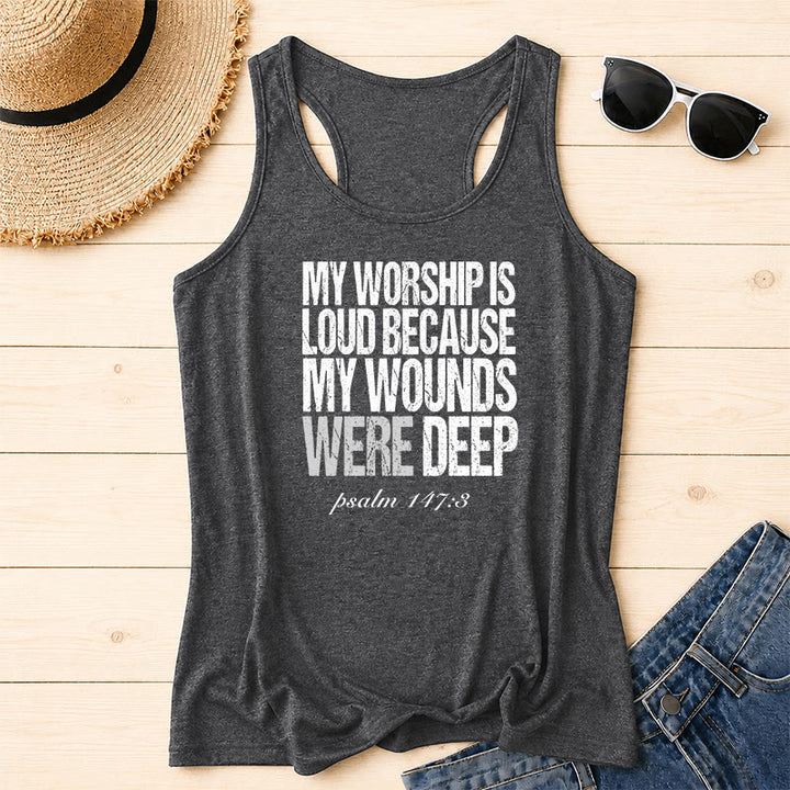 Christianartworkshop My Worship Is Loud Because My Wounds Were Deep Racerback Tank Top - Grey - 2XL - image 18