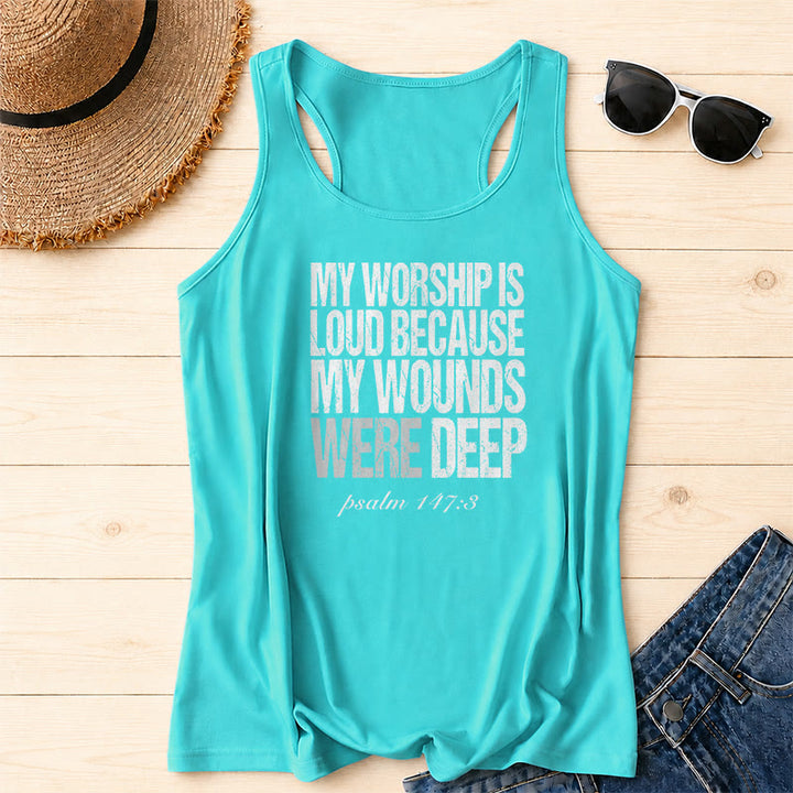 Christianartworkshop My Worship Is Loud Because My Wounds Were Deep Racerback Tank Top - Mint - 2XL - image 6
