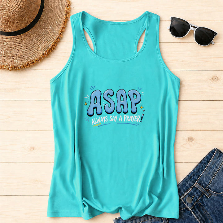 Christianartworkshop Cartoon Bubble Large ASAP Letter Small Star Spark Accent Always Say A Prayer Racerback Tank Top - Mint - 2XL - image 8