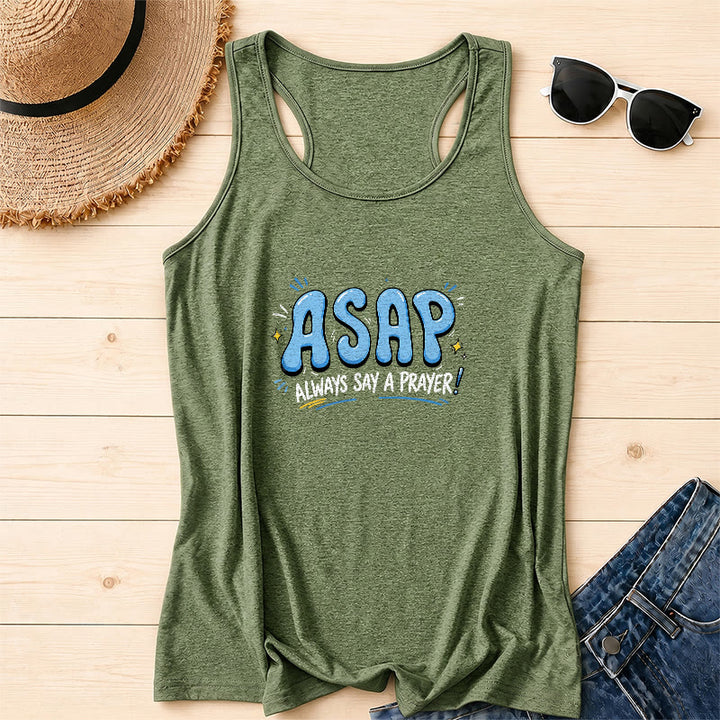Christianartworkshop Cartoon Bubble Large ASAP Letter Small Star Spark Accent Always Say A Prayer Racerback Tank Top - Olive Green - 2XL - image 10