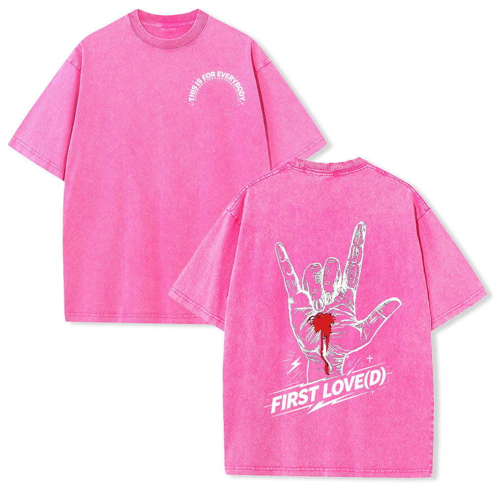 Christianartworkshop Grunge Rock Hand Bleeding Heart Graphic Arch Slogan Front Large First Love Letter Back Washed T-Shirt - Pink - 5XL - image 15