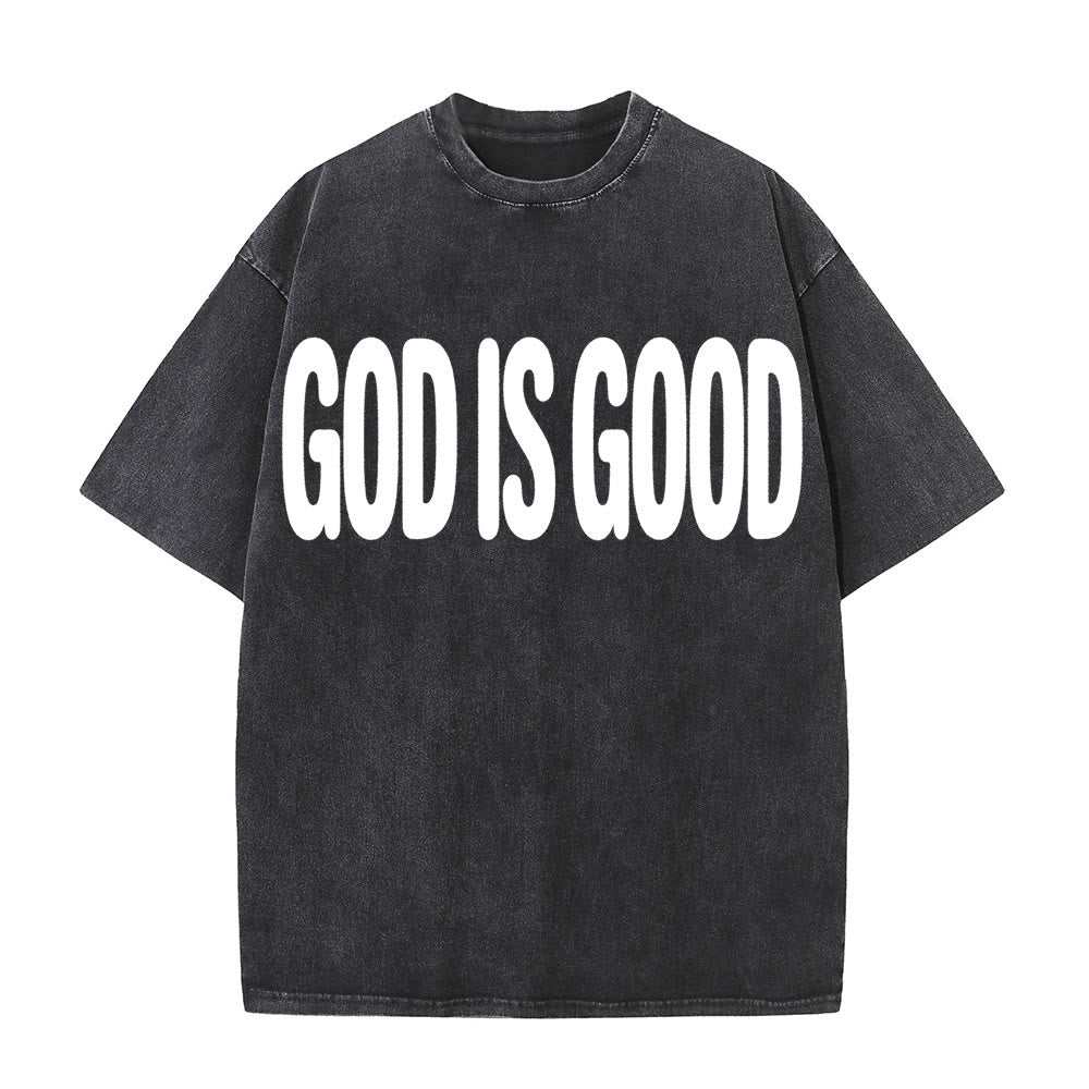 Christianartworkshop Two-Sided Oversized Bubble Block GOD IS GOOD Front ALL THE TIME Back Plain Bold Text Vintage Washed T-Shirt - image 1