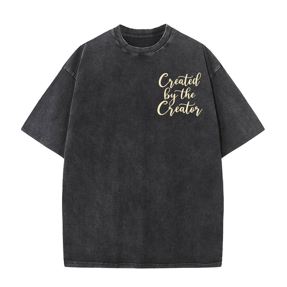 Christianartworkshop Created By The Creator Elegant Cursive Wild Sunflower Bouquet Dual Print Vintage Washed T-Shirt - image 1