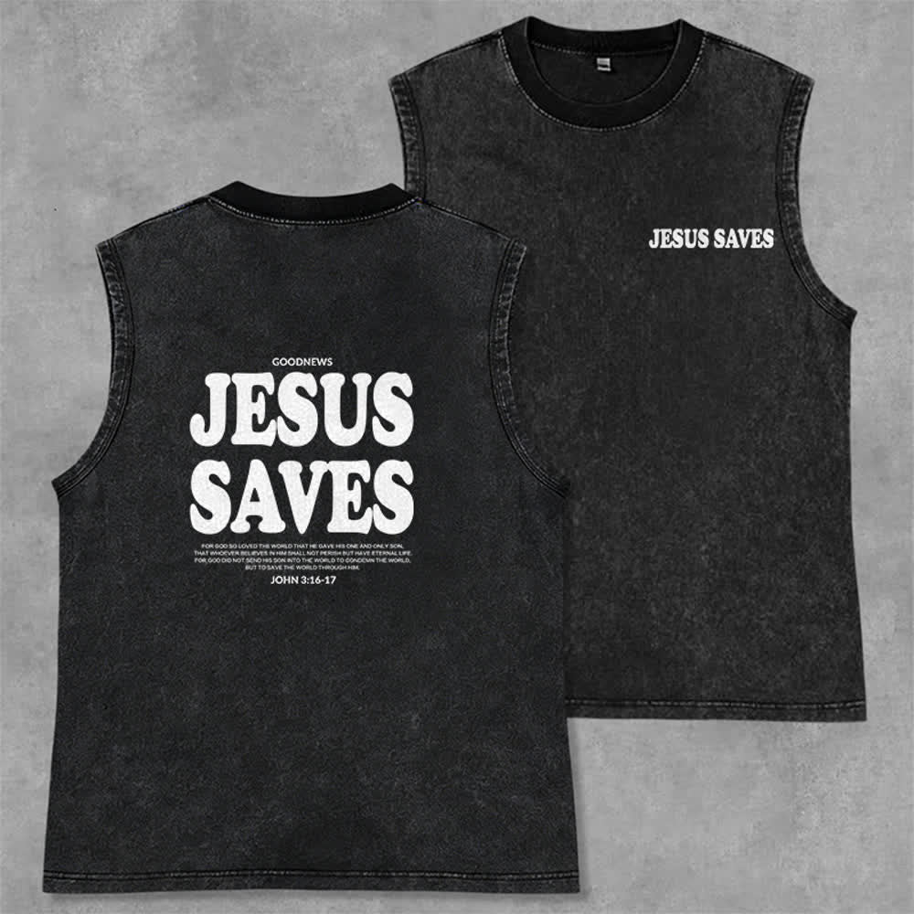 Christianartworkshop Jesus Saves John 3:16 Unisex Washed Tank Top - Black - 2XL - image 7