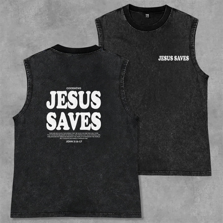 Christianartworkshop Jesus Saves John 3:16 Unisex Washed Tank Top - Black - 2XL - image 7