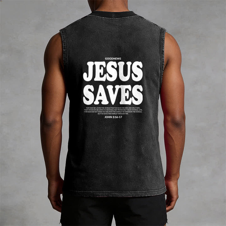 Christianartworkshop Jesus Saves John 3:16 Unisex Washed Tank Top - image 10