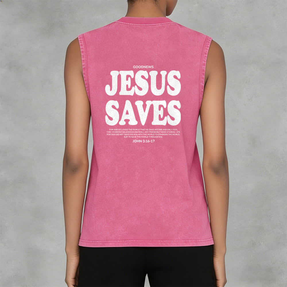 Christianartworkshop Jesus Saves John 3:16 Unisex Washed Tank Top - image 5