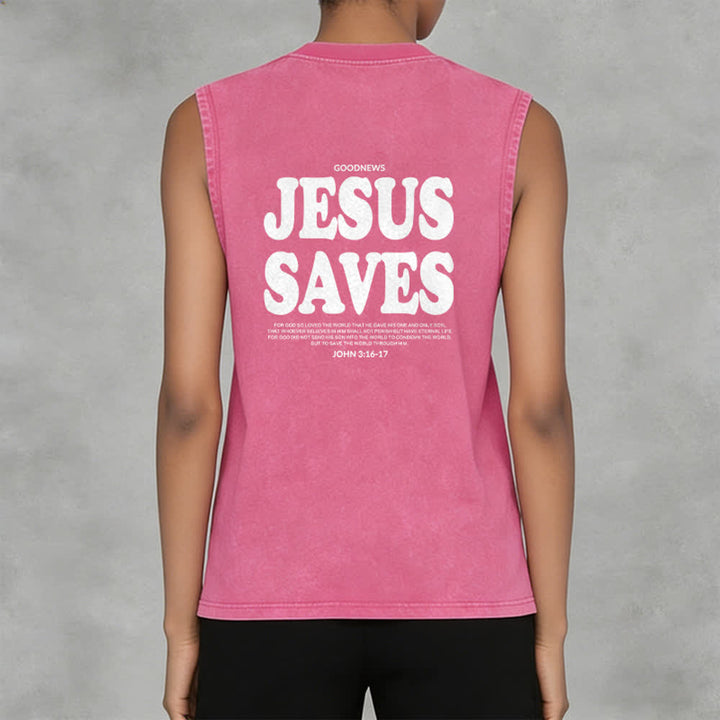 Christianartworkshop Jesus Saves John 3:16 Unisex Washed Tank Top - image 5
