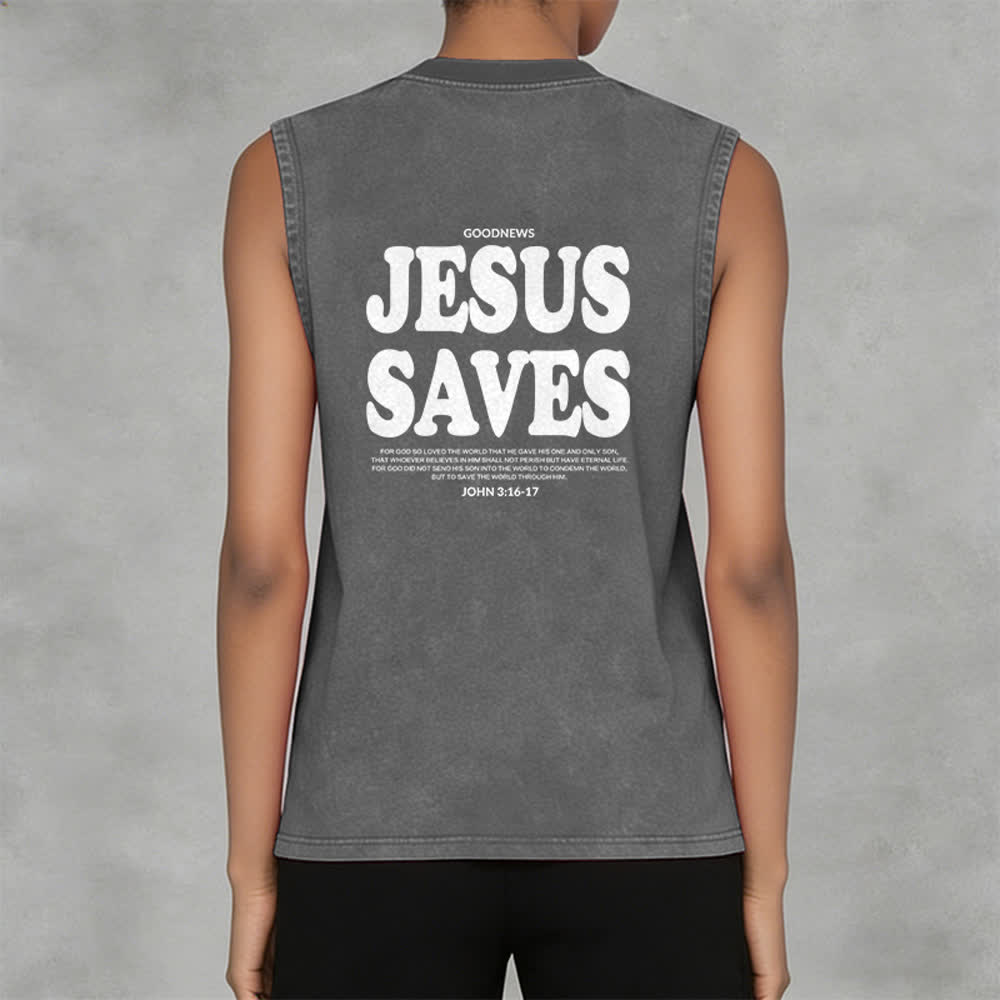 Christianartworkshop Jesus Saves John 3:16 Unisex Washed Tank Top - image 19