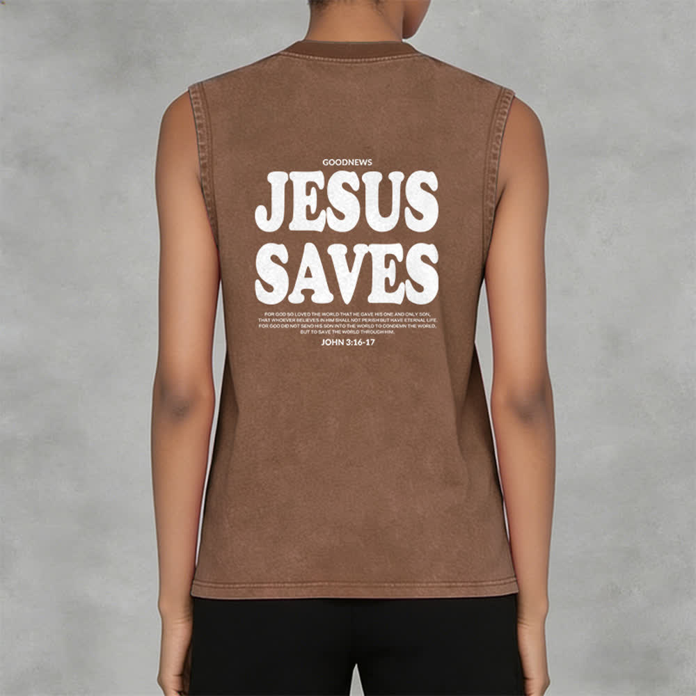 Christianartworkshop Jesus Saves John 3:16 Unisex Washed Tank Top - image 33