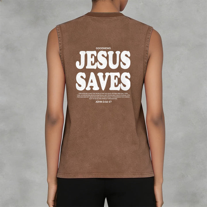 Christianartworkshop Jesus Saves John 3:16 Unisex Washed Tank Top - image 33