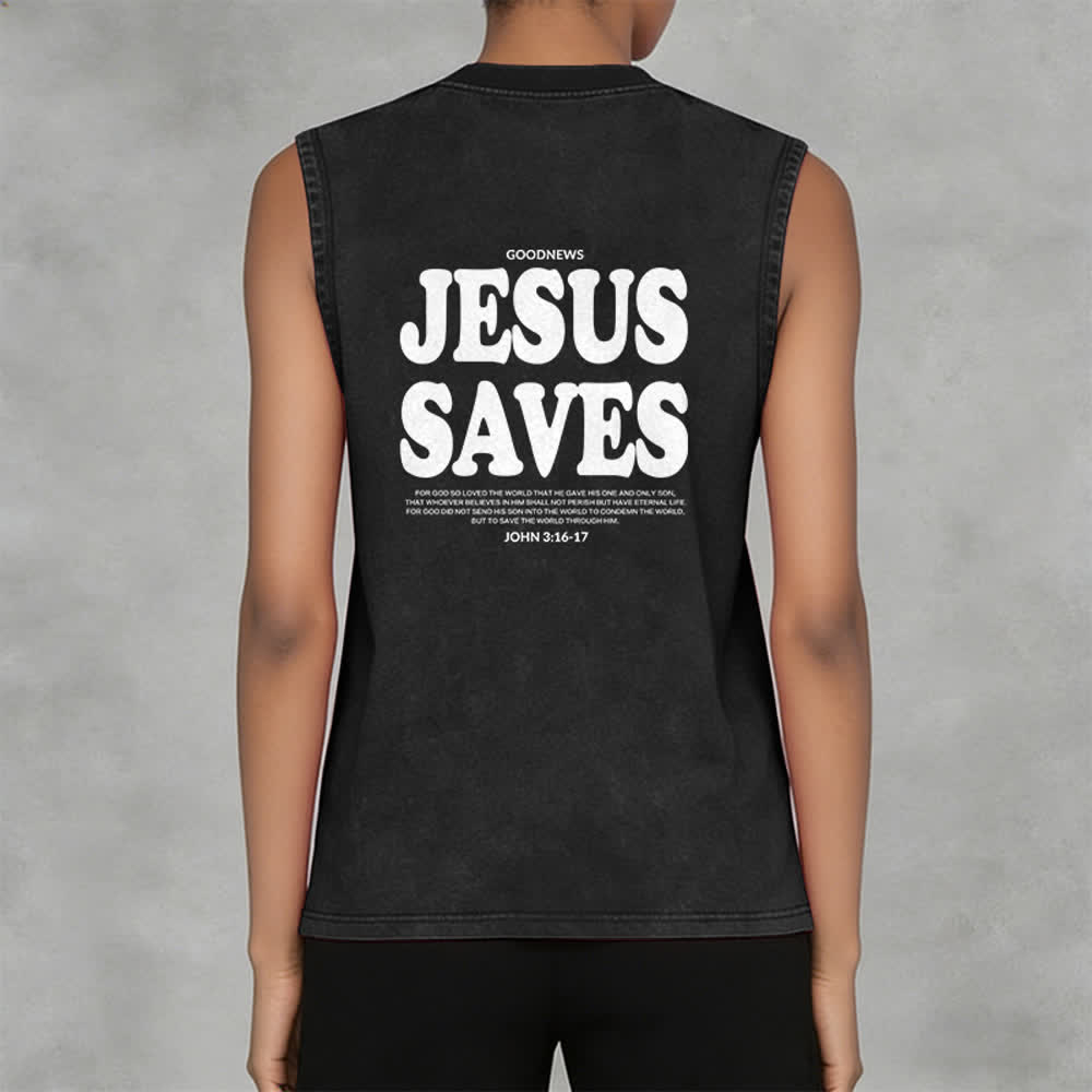 Christianartworkshop Jesus Saves John 3:16 Unisex Washed Tank Top - image 12