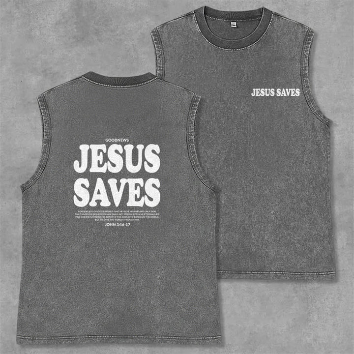 Christianartworkshop Jesus Saves John 3:16 Unisex Washed Tank Top - Grey - 2XL - image 14