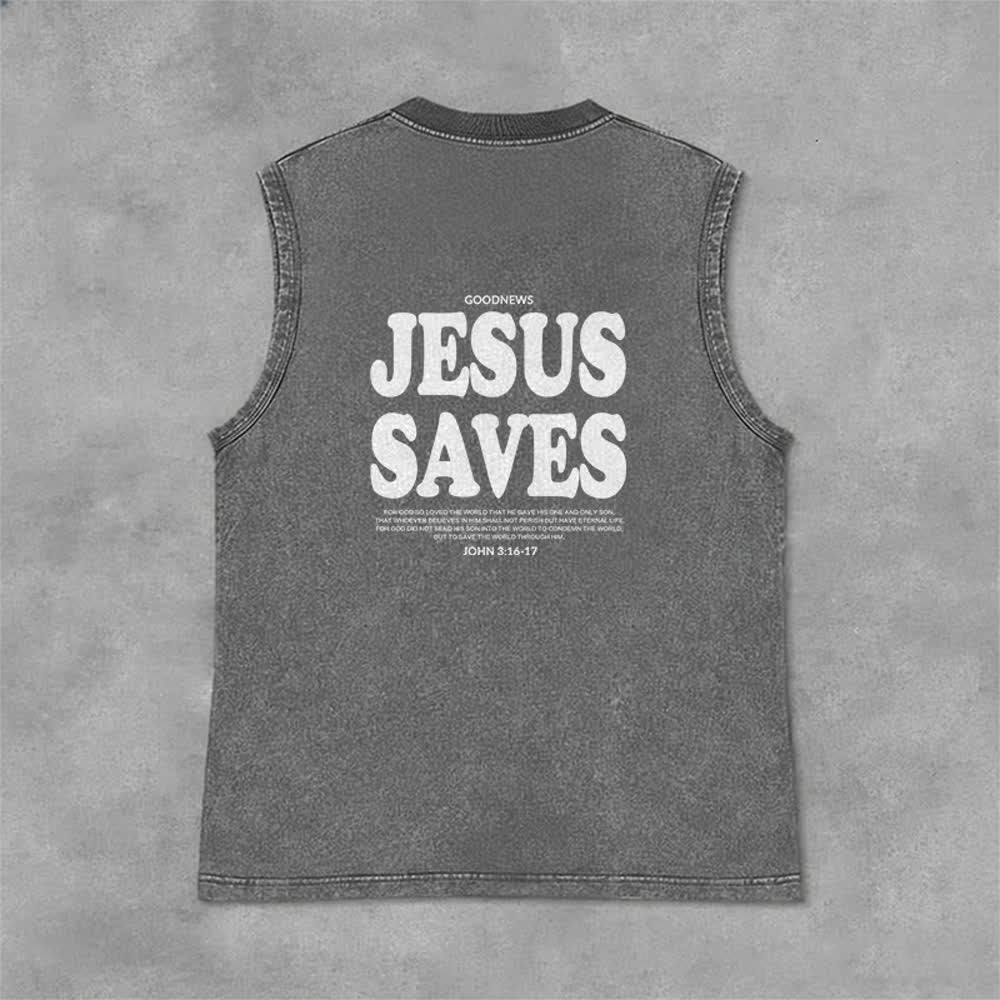 Christianartworkshop Jesus Saves John 3:16 Unisex Washed Tank Top - image 15