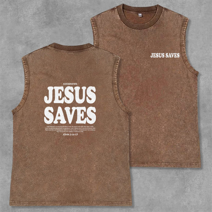 Christianartworkshop Jesus Saves John 3:16 Unisex Washed Tank Top - Brown - 2XL - image 28