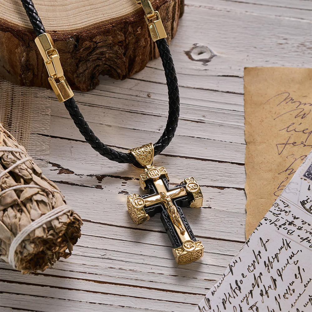 Christianartworkshop Luxury Style Crucifix Jesus Cross Black-gold Alloy Pendant Necklace - image 2