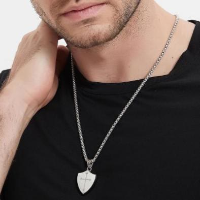 Christianartworkshop Double Sided Shield Rhinestone Cross Pendant Engraved Amor of God Joshua 1 Verse 9 Box Chain Necklace: Timeless Emblem of Gentle Heavenly Guardianship - image 5