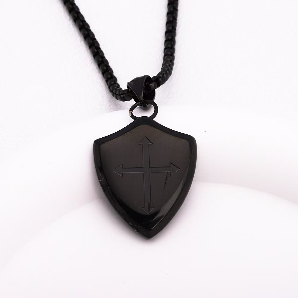 Christianartworkshop Double Sided Shield Rhinestone Cross Pendant Engraved Amor of God Joshua 1 Verse 9 Box Chain Necklace: Timeless Emblem of Gentle Heavenly Guardianship - Black - image 7